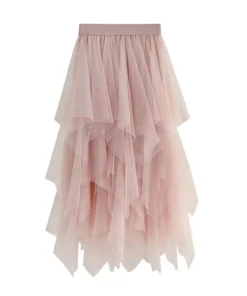 High Waist Slimming Flower Bud Irregular Mesh Skirt