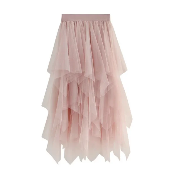 High Waist Slimming Flower Bud Irregular Mesh Skirt