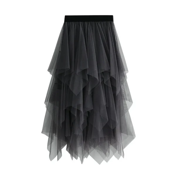 Alternative view of High Waist Slimming Flower Bud Irregular Mesh Skirt