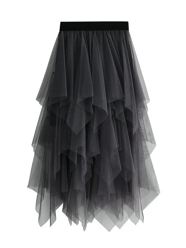 Alternative view of High Waist Slimming Flower Bud Irregular Mesh Skirt