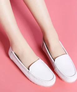 Women's Nurse Loafers Leather Wedge Soft Flat Breathable Nursing Shoes