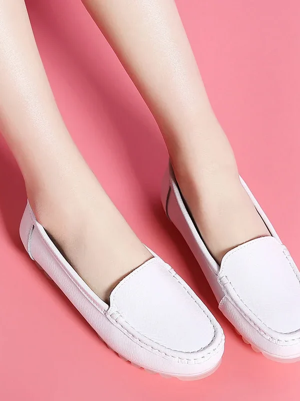 Women's Nurse Loafers Leather Wedge Soft Flat Breathable Nursing Shoes