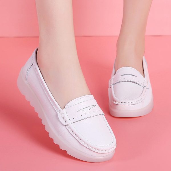 Women's Nurse Loafers Leather Super Soft Bottom Non-slip Nursing Shoes