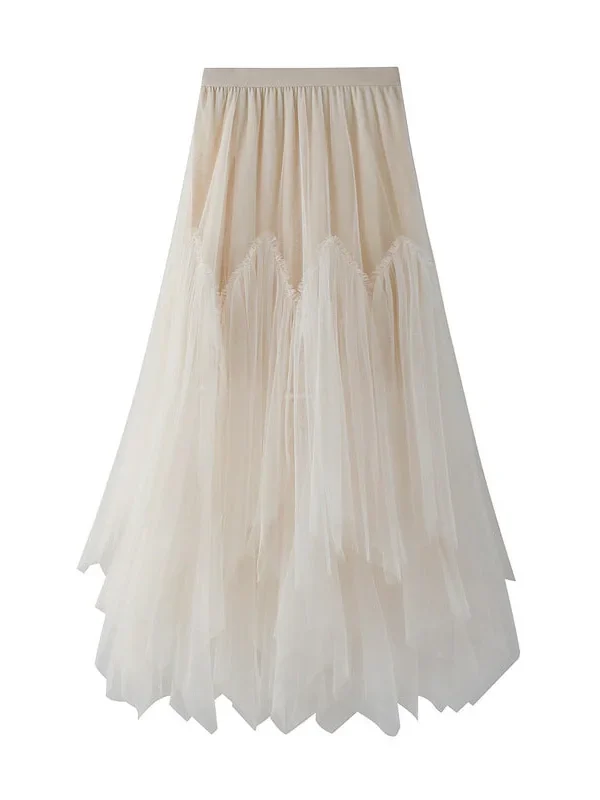 Alternative view of Women's Mid-length A-line Skirt Mesh Irregular Pleated Skirt
