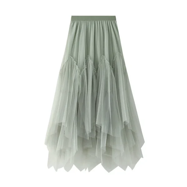 Women's Mid-length A-line Skirt Mesh Irregular Pleated Skirt