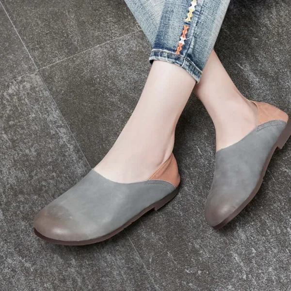 Womens Leather Flat Shoes Colorblock Vintage Shoes