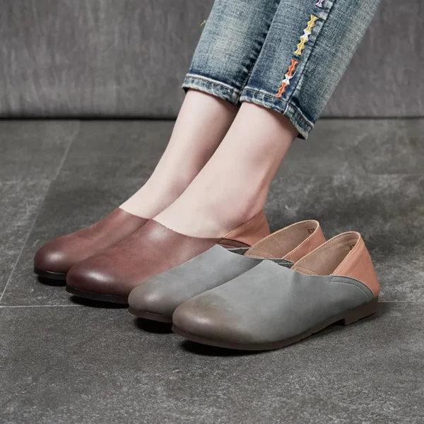 Alternative view of Womens Leather Flat Shoes Colorblock Vintage Shoes