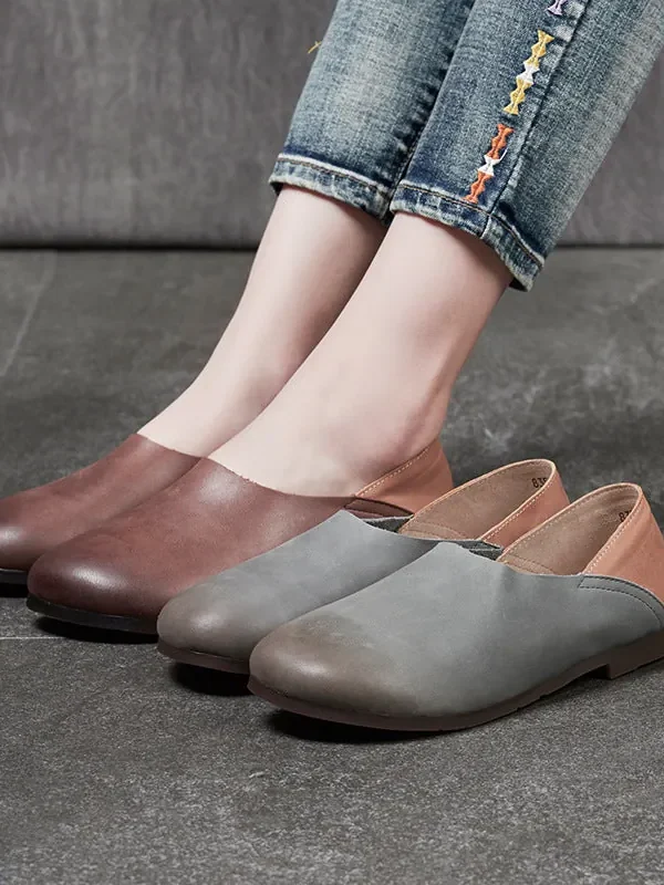 Alternative view of Womens Leather Flat Shoes Colorblock Vintage Shoes