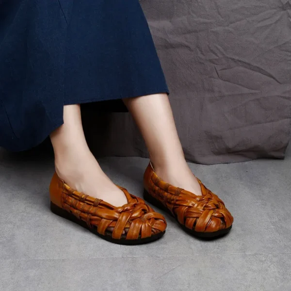Women's Roman Sandals Leather Handwoven Vintage Flat Sandals