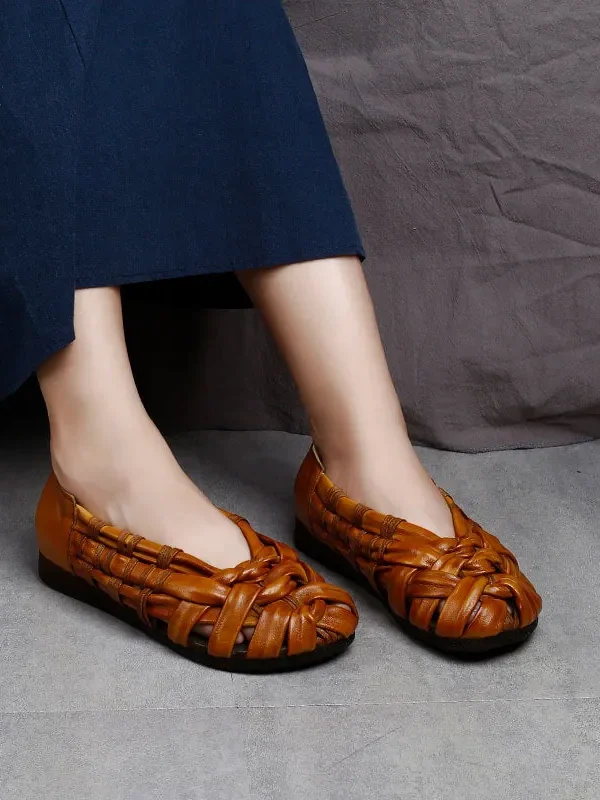 Women's Roman Sandals Leather Handwoven Vintage Flat Sandals