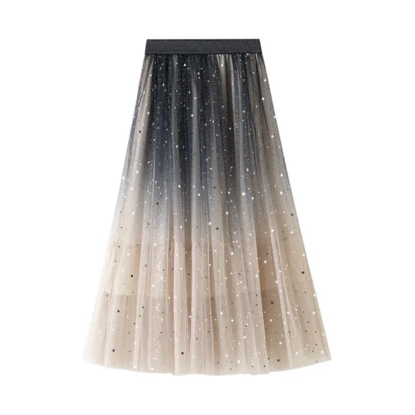 Women's Gradient Mid-length Colorblock Sequined Mesh Skirt