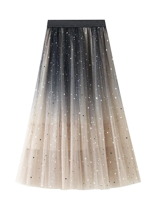 Women's Gradient Mid-length Colorblock Sequined Mesh Skirt