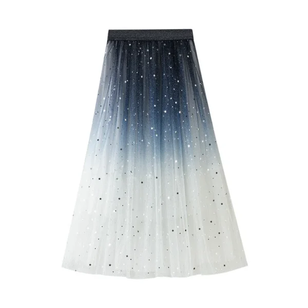 Alternative view of Women's Gradient Mid-length Colorblock Sequined Mesh Skirt