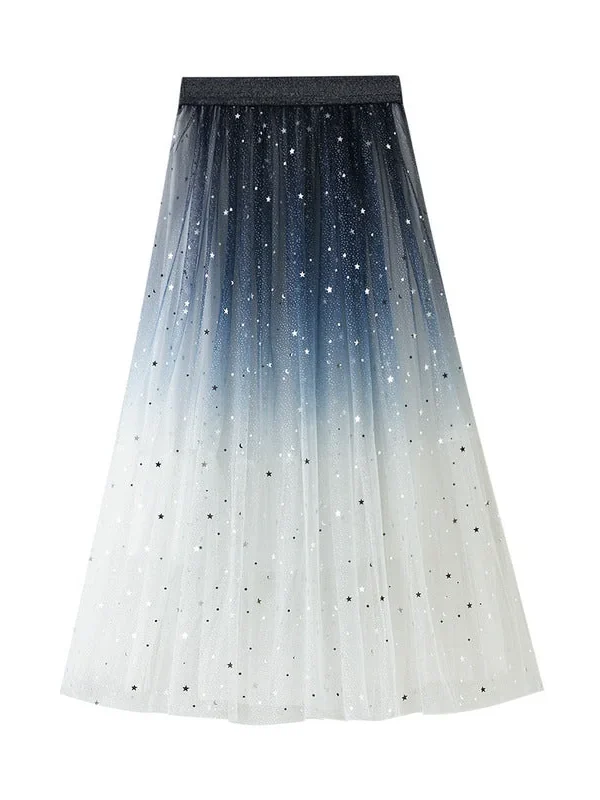 Alternative view of Women's Gradient Mid-length Colorblock Sequined Mesh Skirt