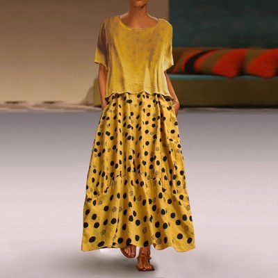 2 piece set women tops and dress suits Casual loose short sleeve t shirt Polka dots dress two piece set Summer 2019 tracksuit - Hplify