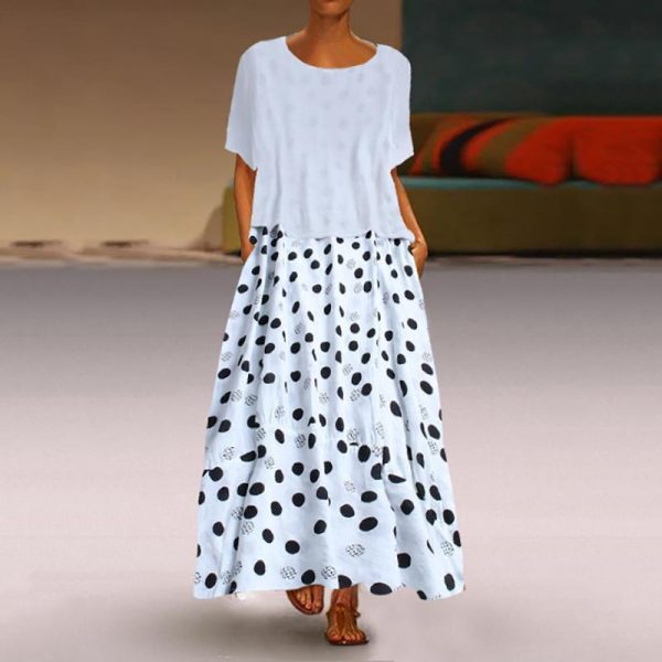 2 piece set women tops and dress suits Casual loose short sleeve t shirt Polka dots dress two piece set Summer 2019 tracksuit - Hplify