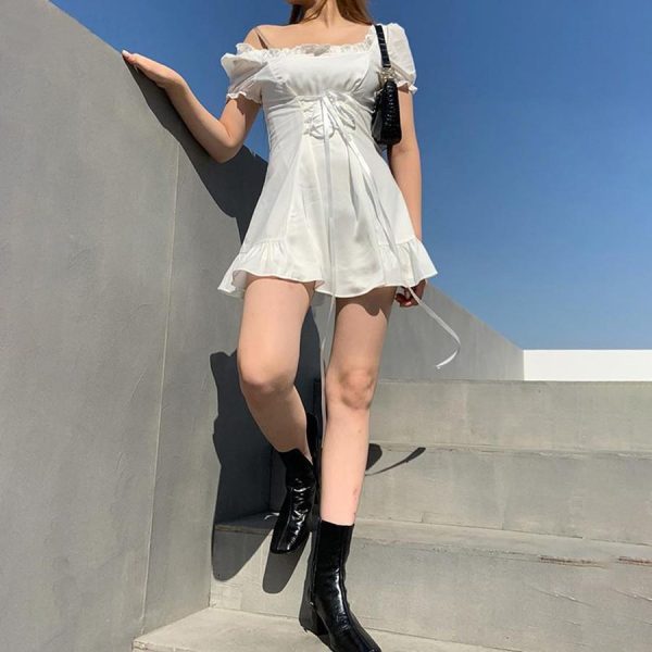 Fashion elegant bow white female mini dress summer party birthday festival cute sexy french romantic silk dress women - Hplify