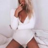 Fashion  Sexy Bodysuit Black BodysuitLow Cut Solid White Skinny Long Sleeve Women Bodysuits - Hplify