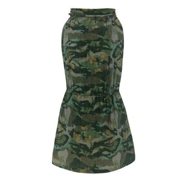 Summer Mini Drss Casual Halter Sleeveless Estic Waist  Camouflage Women Dress Summer Dress Women Shirt Dress - Hplify
