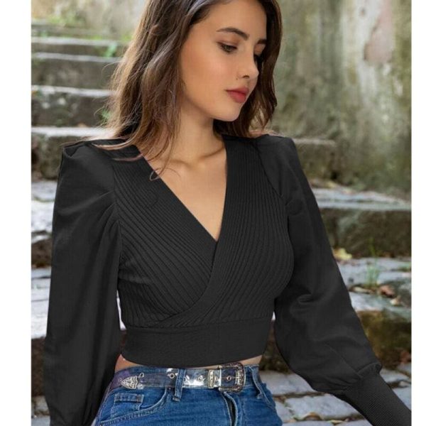 The Best 2019 Autumn Women Puff Long Sleeve Solid Buttons Tops Shirt Fashion Ladies OL Office Casual Slim Fit Blouse Tops Online - Hplify