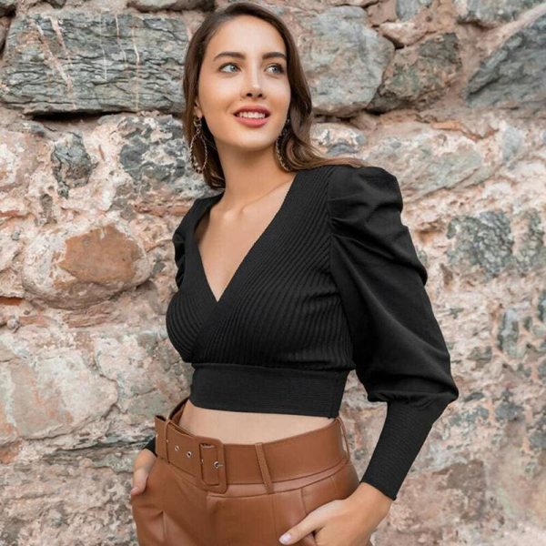The Best 2019 Autumn Women Puff Long Sleeve Solid Buttons Tops Shirt Fashion Ladies OL Office Casual Slim Fit Blouse Tops Online - Hplify