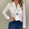 The Best 2019 Fashion Elegant Women Casual Long Sleeve Blouse Loose Tops OL Ladies Office Work Plain Collar Shirt Online - Hplify