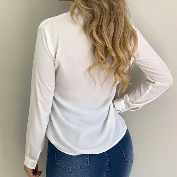 The Best 2019 Fashion Elegant Women Casual Long Sleeve Blouse Loose Tops OL Ladies Office Work Plain Collar Shirt Online - Hplify
