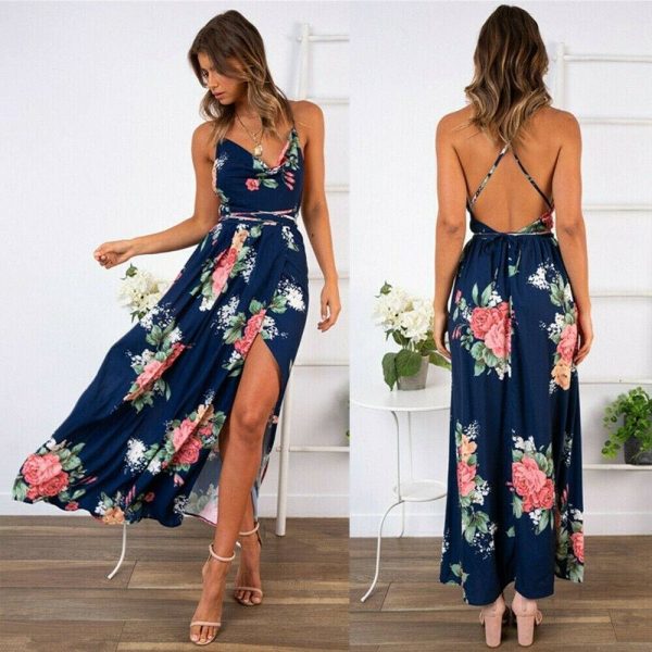 The Best 2019 Fashion New Women Boho Floral Dress Holiday Party Sleeveless Ladies Maxi Summer Beach Dress Sundress Online - Hplify