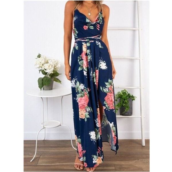 The Best 2019 Fashion New Women Boho Floral Dress Holiday Party Sleeveless Ladies Maxi Summer Beach Dress Sundress Online - Hplify