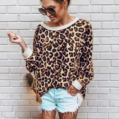 The Best 2019 Fashion Women Autumn Long Sleeve One Shoulder Top Leopard Tee Shirt Femme Ladies Tops Shirt Streetwear Online - Hplify