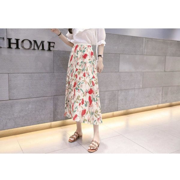 The Best 2019 Fashion Women Floral Pleated Boho Midi Skirt High Waist Ladies Casual Summer Party Cocktail Wrap Skirt Sundress Online - Hplify