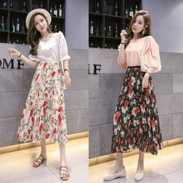 The Best 2019 Fashion Women Floral Pleated Boho Midi Skirt High Waist Ladies Casual Summer Party Cocktail Wrap Skirt Sundress Online - Hplify