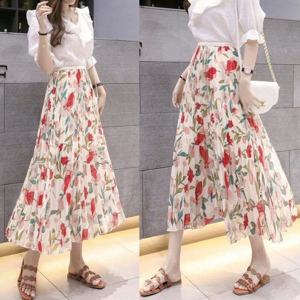 The Best 2019 Fashion Women Floral Pleated Boho Midi Skirt High Waist Ladies Casual Summer Party Cocktail Wrap Skirt Sundress Online - Hplify