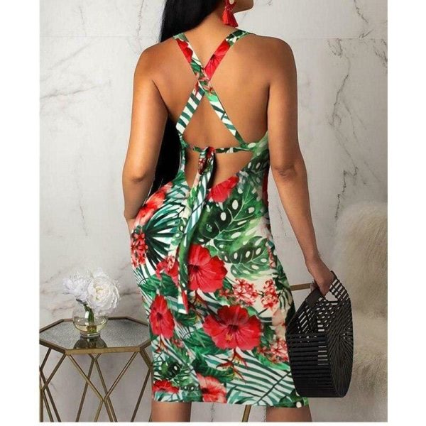 The Best 2019 Fashion Women Ladies Sleeveless Summer Boho Floral Beach Casual Slim Fit Sundress Tight Sexy Sling Hawaiian Dress Online - Hplify