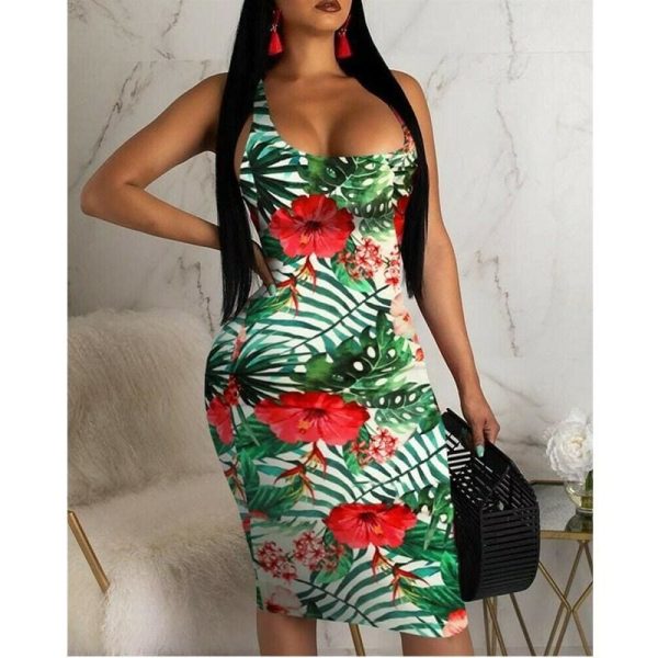 The Best 2019 Fashion Women Ladies Sleeveless Summer Boho Floral Beach Casual Slim Fit Sundress Tight Sexy Sling Hawaiian Dress Online - Hplify