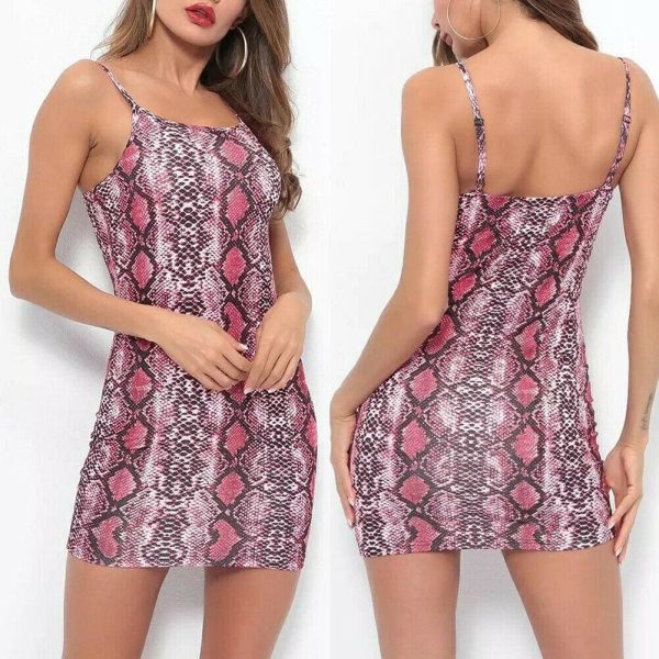 The Best 2019 Fashion Women Ladies Snake Printing Strap Mini Dress Sexy Sleeveless Bodycon Dress Casual Summer Beach Sundress Online - Hplify
