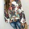 The Best 2019 Fashion Women Lady Boho Floral V-Neck Long Sleeve T-Shirts Summer Autumn Casual Loose Tops Plus Size Online - Hplify