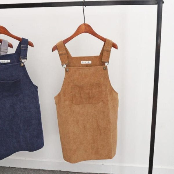 The Best 2019 Fashion Women Retro Corduroy Dress Summer Suspender Sundress Loose Vest Overall Dress Female Natural Casual Dresses Online - Hplify