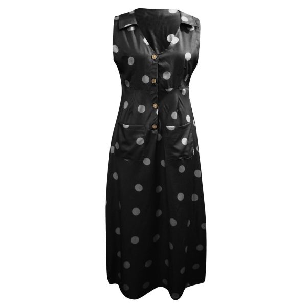 The Best 2019 Fashion Women Sleeveless Summer Polka Dot Dress Beach Ladies V Neck Casual Midi Shirt Beach Sundress Online - Hplify