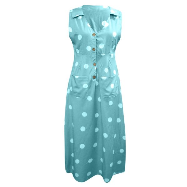 The Best 2019 Fashion Women Sleeveless Summer Polka Dot Dress Beach Ladies V Neck Casual Midi Shirt Beach Sundress Online - Hplify