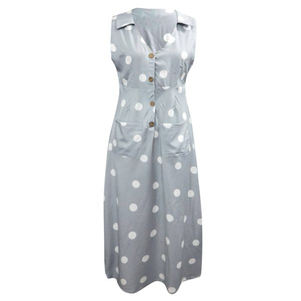 The Best 2019 Fashion Women Sleeveless Summer Polka Dot Dress Beach Ladies V Neck Casual Midi Shirt Beach Sundress Online - Hplify