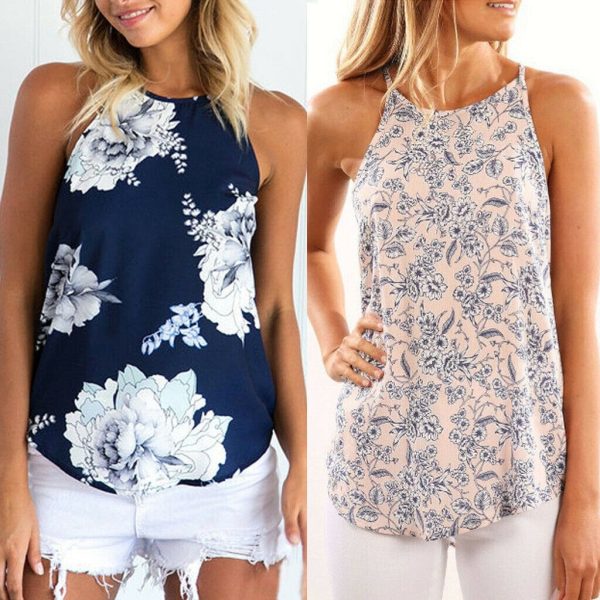 The Best 2019 Fashion Women Strappy Blouse Sleeveless Summer Ladies Casual Boho Floral Vest Shirt Tank Top Women Camisole Online - Hplify
