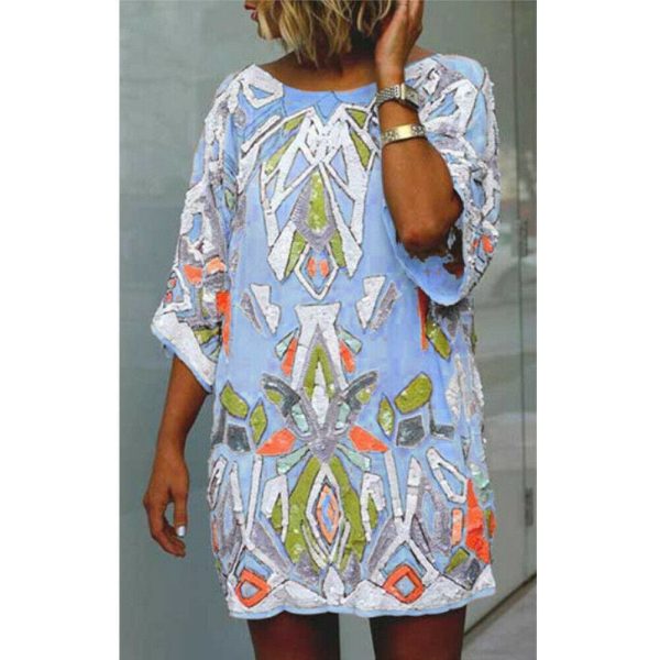 The Best 2019 Fashion Women Summer Bohemian Printed Beach Casual Loose Mini Dress Casual Loose Mini Shirt Beach Dress Online - Hplify
