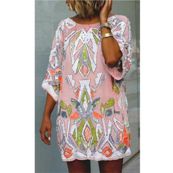 The Best 2019 Fashion Women Summer Bohemian Printed Beach Casual Loose Mini Dress Casual Loose Mini Shirt Beach Dress Online - Hplify