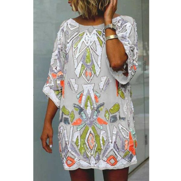 The Best 2019 Fashion Women Summer Bohemian Printed Beach Casual Loose Mini Dress Casual Loose Mini Shirt Beach Dress Online - Hplify