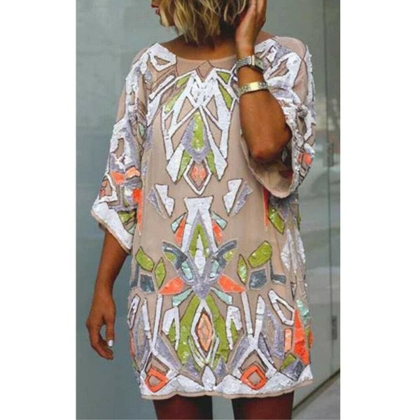 The Best 2019 Fashion Women Summer Bohemian Printed Beach Casual Loose Mini Dress Casual Loose Mini Shirt Beach Dress Online - Hplify