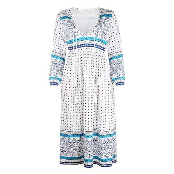 The Best 2019 Fashion Women Summer Boho Long Maxi Dress Ladies Casual Half Sleeve V neck Holiday Party Beach Dress Sundress Online - Hplify