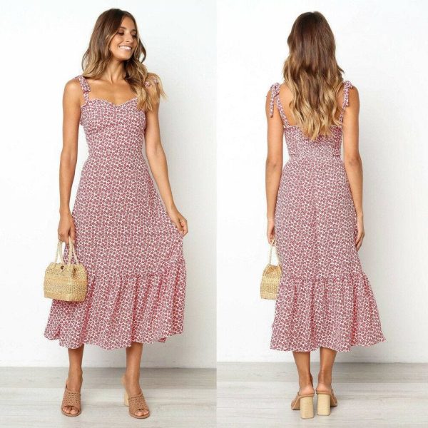 The Best 2019 Fashion Women Summer High Waist Dress New Ladies Boho Floral Sleeveless Dress Holiday Summer Party Beach Sundress Online - Hplify