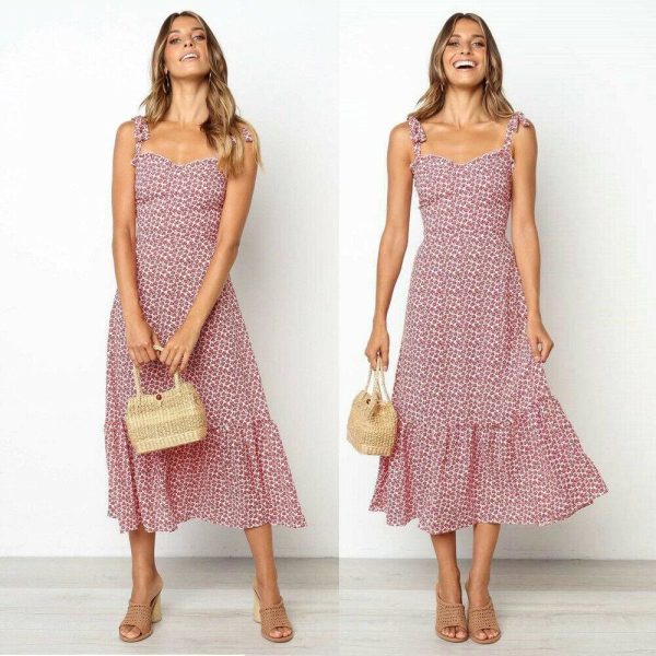 The Best 2019 Fashion Women Summer High Waist Dress New Ladies Boho Floral Sleeveless Dress Holiday Summer Party Beach Sundress Online - Hplify