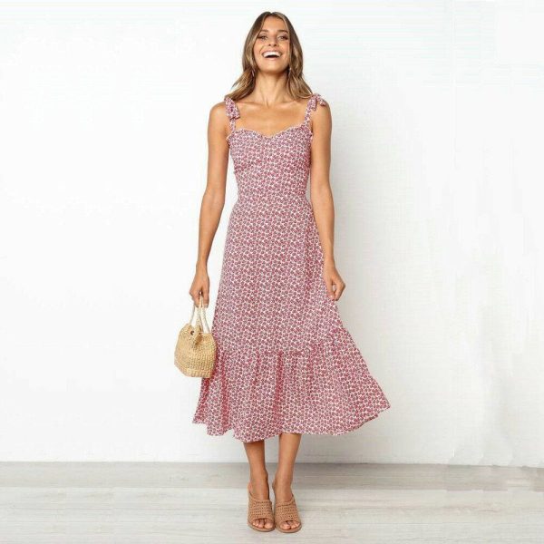 The Best 2019 Fashion Women Summer High Waist Dress New Ladies Boho Floral Sleeveless Dress Holiday Summer Party Beach Sundress Online - Hplify